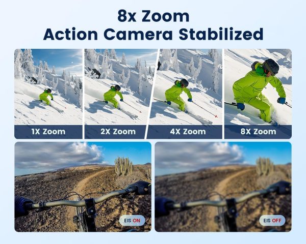 4K60FPS Waterproof Action Camera, 131ft Waterproof Camera Underwater with 64GB Card, 48MP Motorcycle Camera with 8X Zoom, EIS Helmet Camera, Sports Camera with Remote Control,2 * 1350mAh Batteries - Image 4