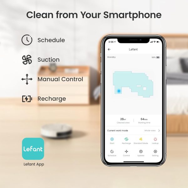 Lefant Robot Vacuum- Ultra Thin,Powerful Suction, Quite,No-Tangle Port,120 Mins Runtime,Self-Charging Robotic Vacuum Cleaner, APP/Voice/Alexa Control,Ideal for Pet Hair and Hard Floor - Image 5