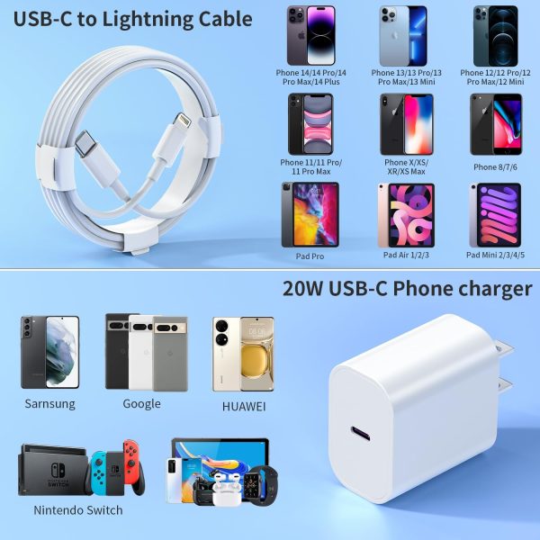 USB C Charger [MFi Certified] iPhone Charger Fast Charging 3Pack 20W Type C Wall Charger Block with 6FT USB C to Lightning Cable Compatible with for iPhone 14Pro/13 Pro/12 Pro Max/11/XS Max/XS/XR/X/8 - Image 6