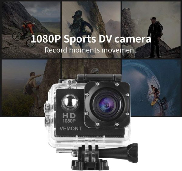 VEMONT Action Camera, 1080P 12MP Sports Camera Full HD 2.0 Inch Action Cam 30m/98ft Underwater Waterproof Snorkel surf Camera with Wide-Angle Lens and Mounting Accessories Kit - Image 6