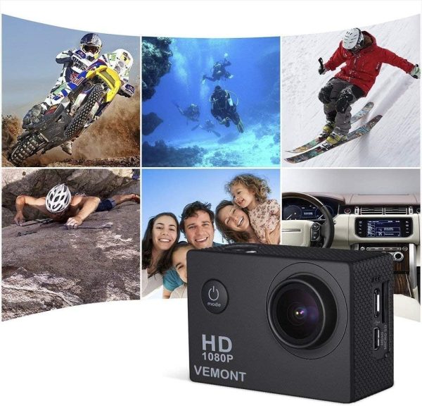 VEMONT Action Camera, 1080P 12MP Sports Camera Full HD 2.0 Inch Action Cam 30m/98ft Underwater Waterproof Snorkel surf Camera with Wide-Angle Lens and Mounting Accessories Kit - Image 7